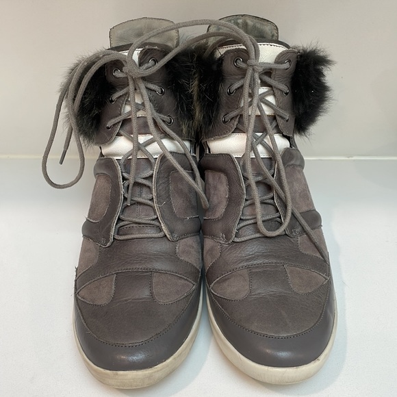 Y-3 Yohji Yamamoto Adidas Leather Wedge Sneaker US 8.5 Fur Trim Gray GUC - Picture 5 of 14